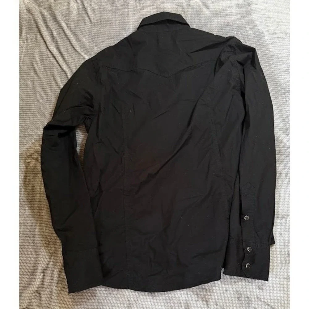 True Religion Mens Western Snap Button Down Shirt Black Horseshoe Stitch XXL